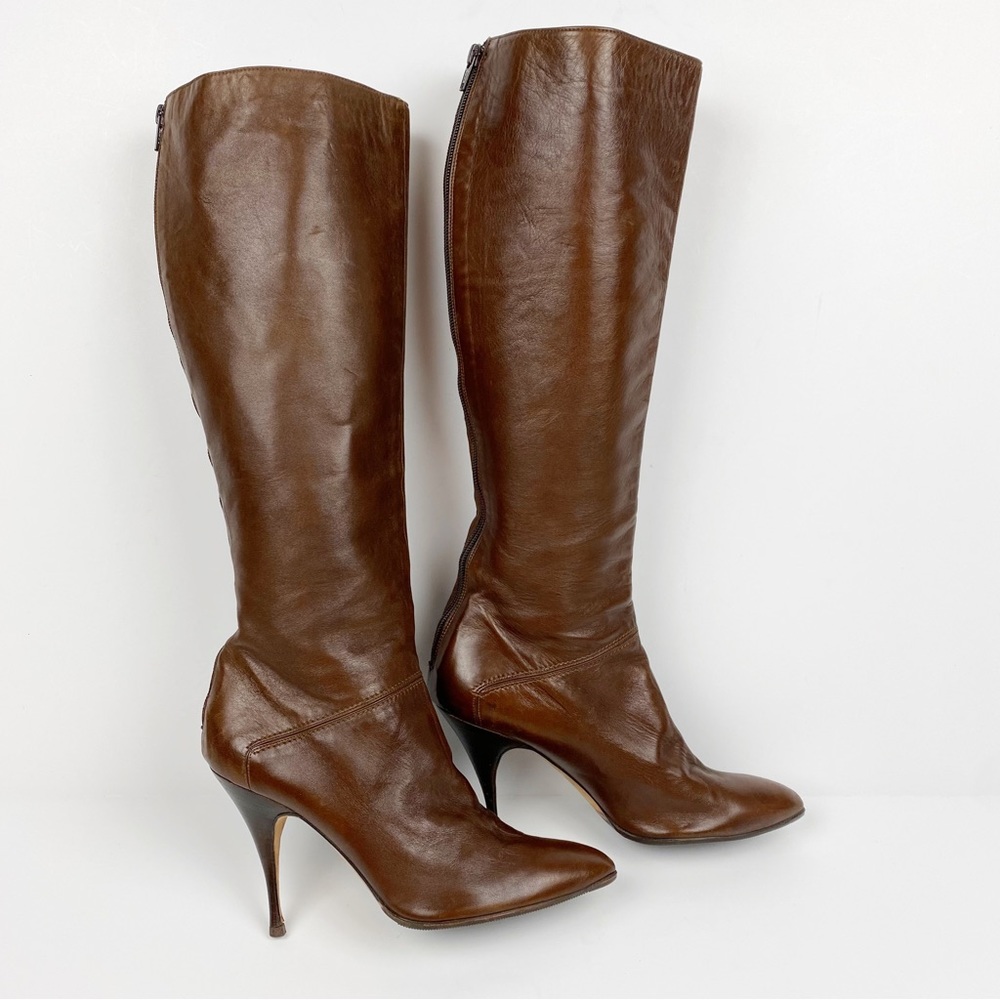 Brian Atwood Pointed Toe Knee High Leather Boots Size 9.5